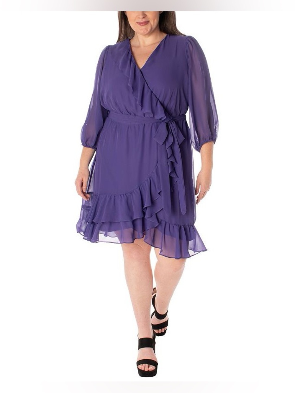 Maison Tara grape purple Ruffle Trim faux wrap mini dress size 18W.